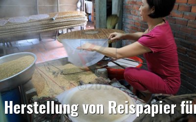 Herstellung von Reispapier für Spring Rolls, Cai Be Vietnam 09.04.2017