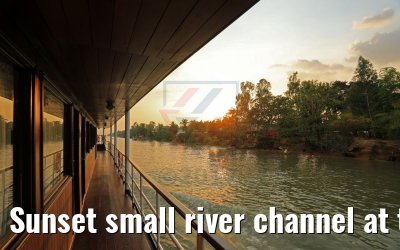 Sunset small river channel at the city of Chau Phong, Vietnam 27.04.2017