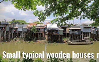Small typical wooden houses near Tan Chau, Vietnam 10.04.2017