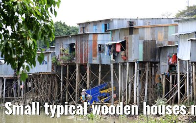 Small typical wooden houses near Tan Chau, Vietnam 10.04.2017