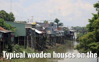 Typical wooden houses on the Mekong River 10.04.2017