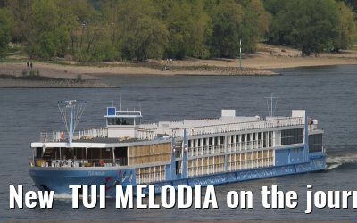 New  TUI MELODIA on the journey from the shipyard in Stralsund to Passau (17. April 2011).