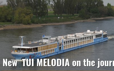New  TUI MELODIA on the journey from the shipyard in Stralsund to Passau (17. April 2011).