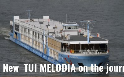 New  TUI MELODIA on the journey from the shipyard in Stralsund to Passau (17. April 2011).