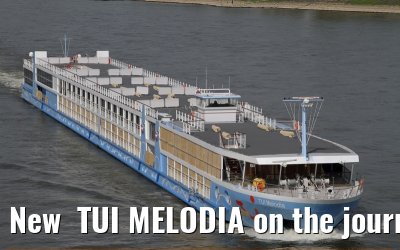 New  TUI MELODIA on the journey from the shipyard in Stralsund to Passau (17. April 2011).