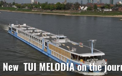 New  TUI MELODIA on the journey from the shipyard in Stralsund to Passau (17. April 2011).