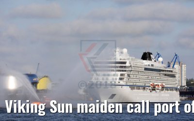 Viking Sun maiden call port of Hamburg with water fountains 04.07.2018