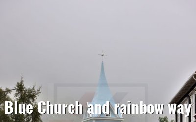 Blue Church and rainbow way Seydisfjordur 13.08.2021