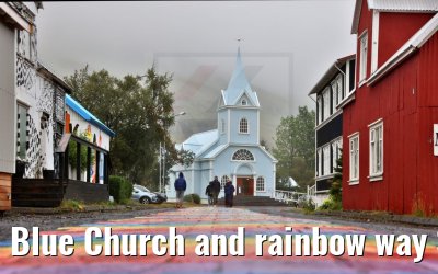 Blue Church and rainbow way Seydisfjordur 13.08.2021