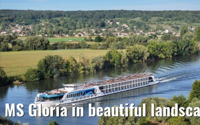 MS Gloria in beautiful landscape near Vernon, Seine river 19.09.2023