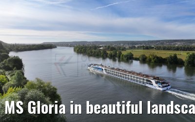MS Gloria in beautiful landscape near Vernon, Seine river 19.09.2023