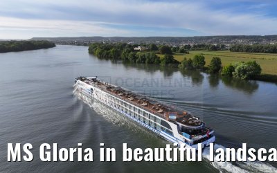 MS Gloria in beautiful landscape near Vernon, Seine river 19.09.2023