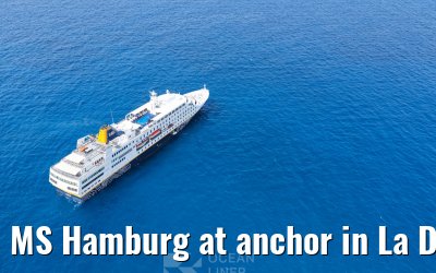 MS Hamburg at anchor in La Digue, Seychelles 24.02.2026