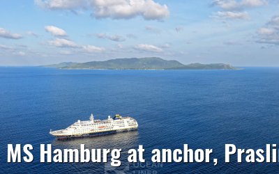 MS Hamburg at anchor, Praslin 23.02.2026