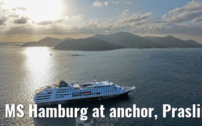 MS Hamburg at anchor, Praslin 23.02.2026